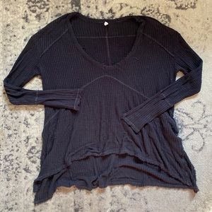 Black Free People Sunset Thermal  V-Neck